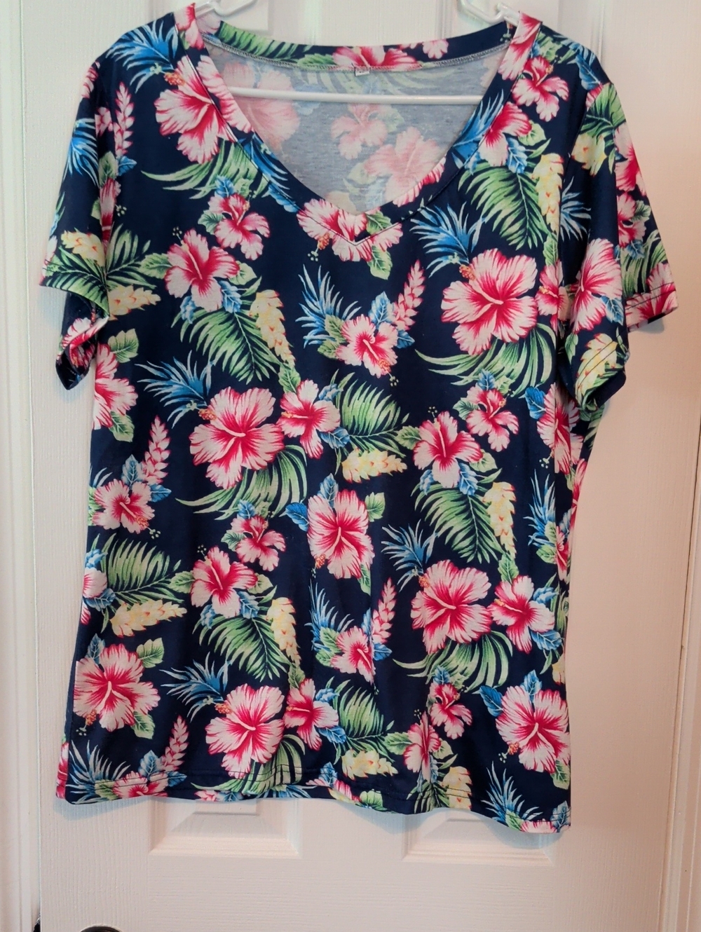 Navy Tropical Floral V-Neck Tee